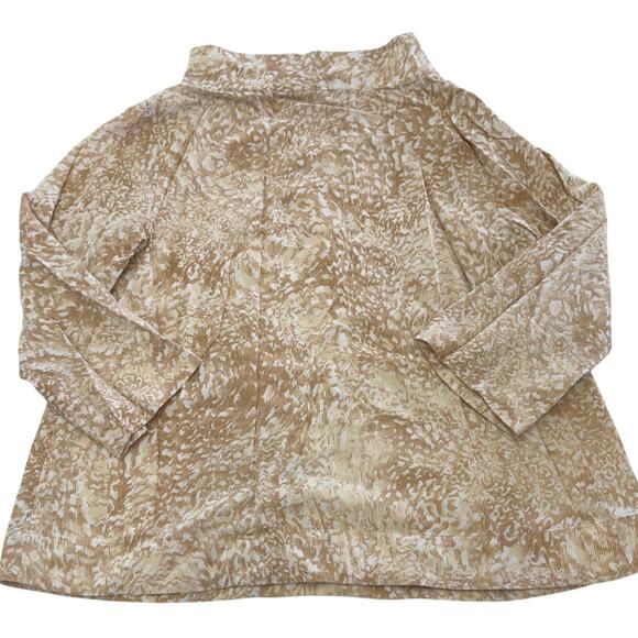 Soft Surroundings Top Womens Medium Tan White Animal Printed Funnel Neck Blouse - Picture 2 of 7